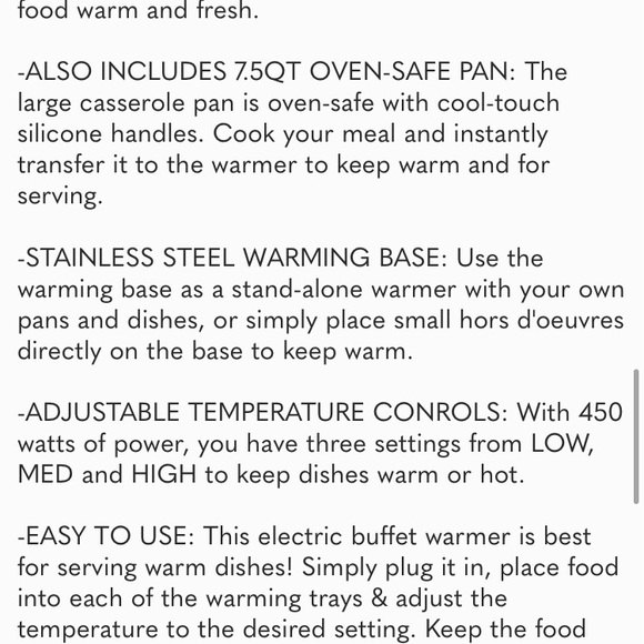 Elite Platinum EWM-9933 Deluxe Triple Buffet Server Food Warmer 3 x 2.5Qt - Picture 7 of 7